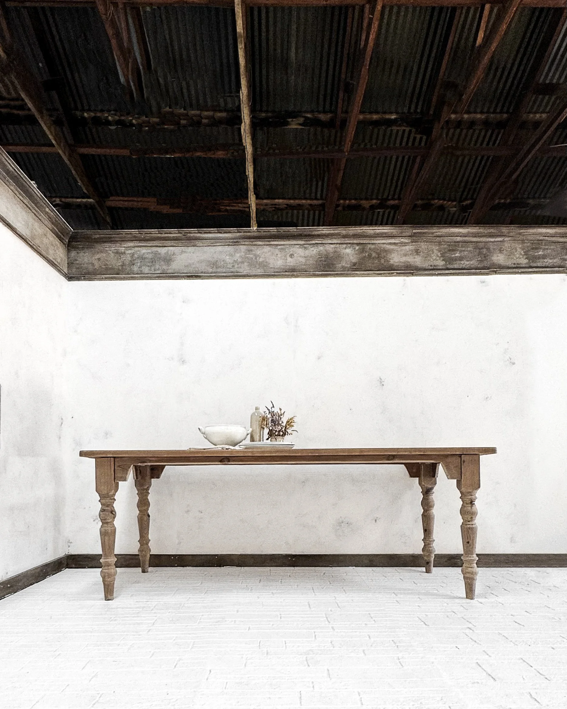 Antique Pine Dining Table with Turned Legs — East End Salvage